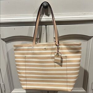 Kate Spade Beige and White Striped Tote